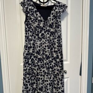 Tory Burch Navy Blue and White Patterned Midi Dress